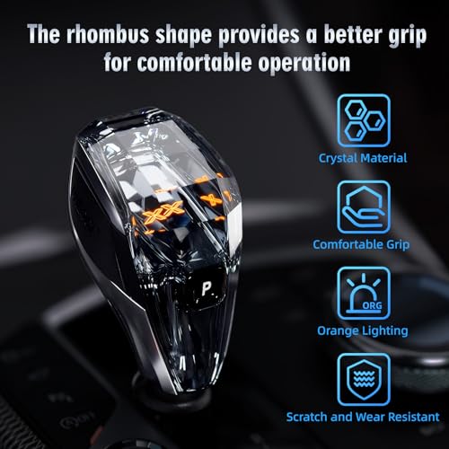 MH 4-Piece Crystal Shift Knob Handle (LHD) Accessories with Orange LED Light X - for BMW X3 X5 X6 X7 G01 G02 G08 G05 G06 G16 G29 i4 ix3/Z4 Series - Image 3