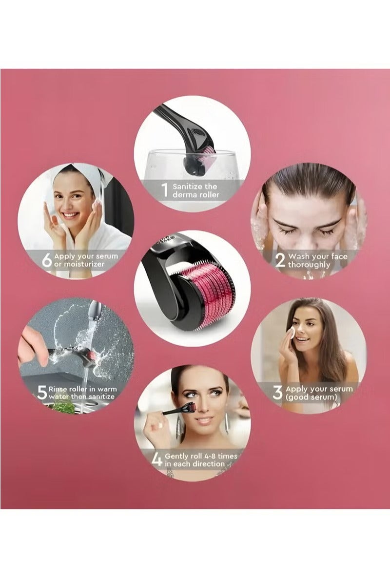 ٣ بكرات مع إبر دقيقة (٠.٢٥ - ٠.٥ - ١) مم، مع ٥٤٠ إبرة لإعادة نمو الشعر واللحية. أسود/أحمر - Image 3