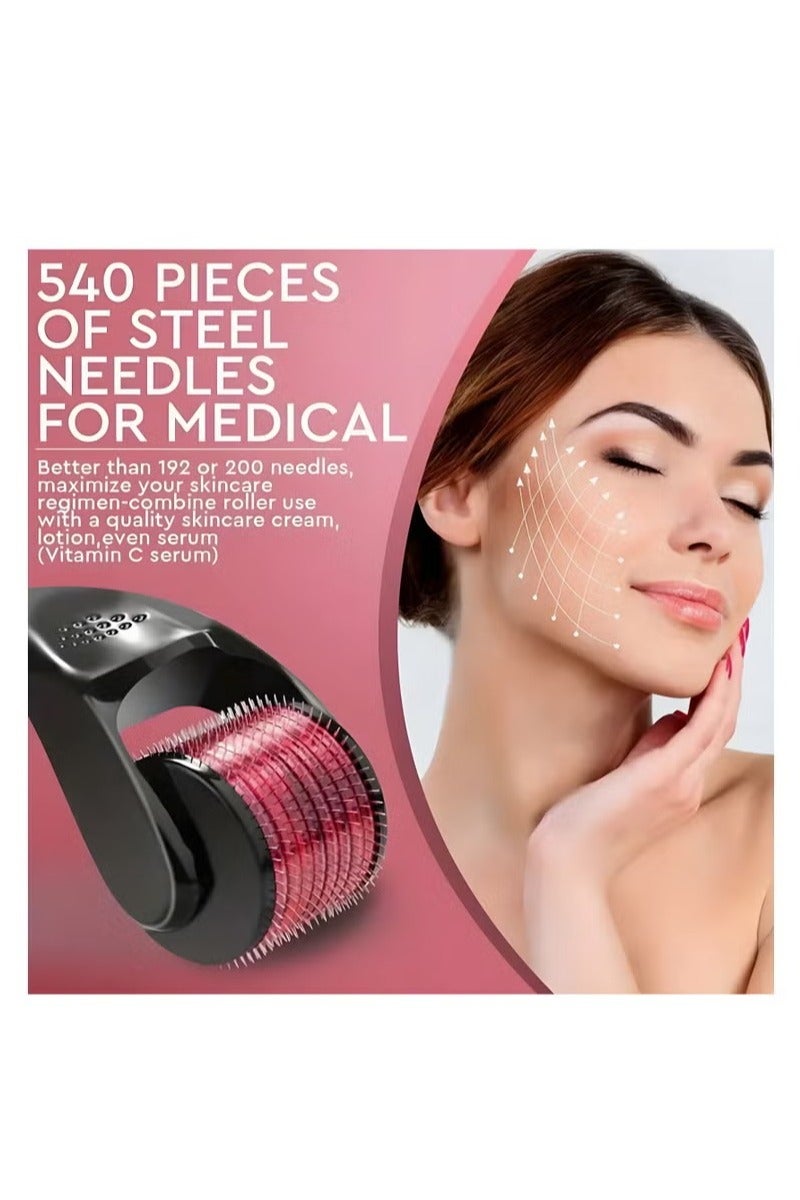 ٣ بكرات مع إبر دقيقة (٠.٢٥ - ٠.٥ - ١) مم، مع ٥٤٠ إبرة لإعادة نمو الشعر واللحية. أسود/أحمر - Image 5