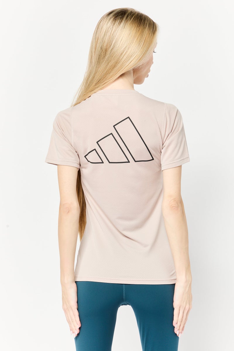 Adidas ملابس رياضية نسائية بأكمام قصيرة مناسبة للخارج، كريمي - Image 4