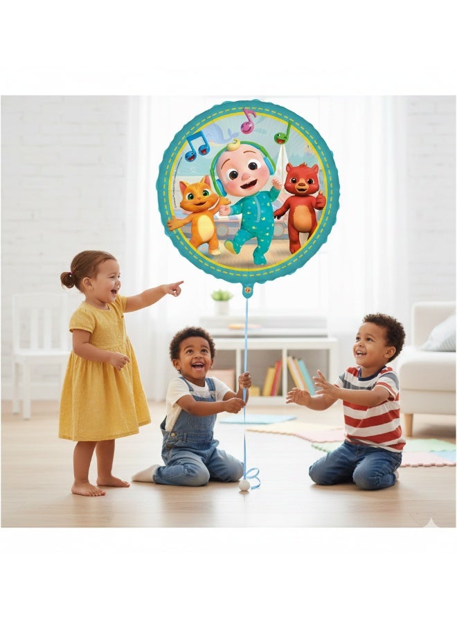 Ciao CoComelon Mylar Foil Balloon – 46 cm Round Balloon with JJ, Cat & Bear Characters, Includes Straw, Ribbon and Weight for Kids Birthdays and CoComelon-Themed Parties - Image 3