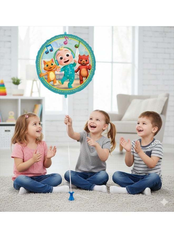 Ciao CoComelon Mylar Foil Balloon – 46 cm Round Balloon with JJ, Cat & Bear Characters, Includes Straw, Ribbon and Weight for Kids Birthdays and CoComelon-Themed Parties - Image 2