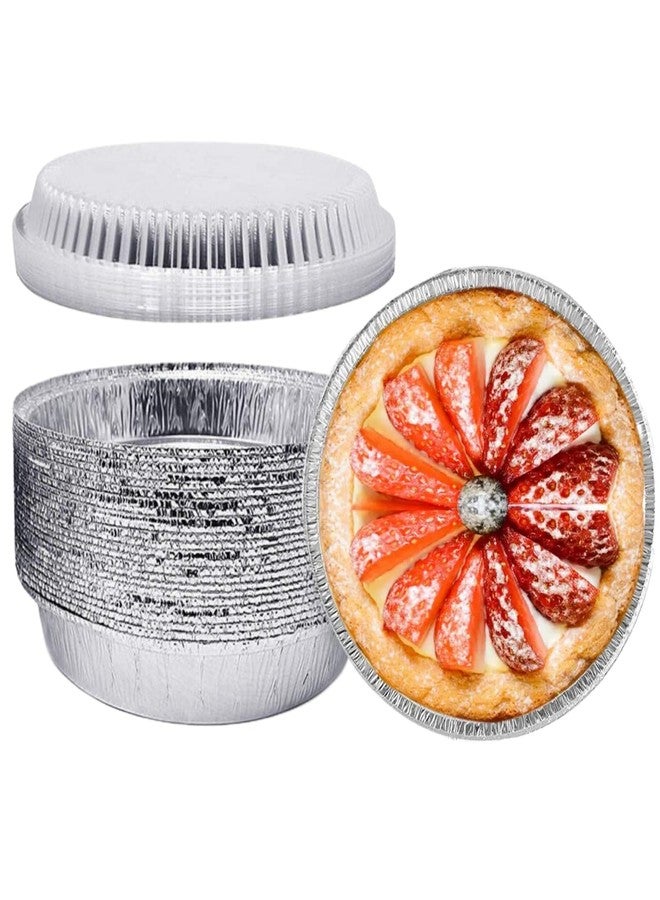 LUCKMETA 8'' Inch Round Tin Foil Pans Disposable Aluminum Pans with Clear Lids (30 Pack), Freezer & Oven Safe - For Baking, Cooking, Storage, Roasting, & Reheating, Recyclable, Pack of 30 - Image 1