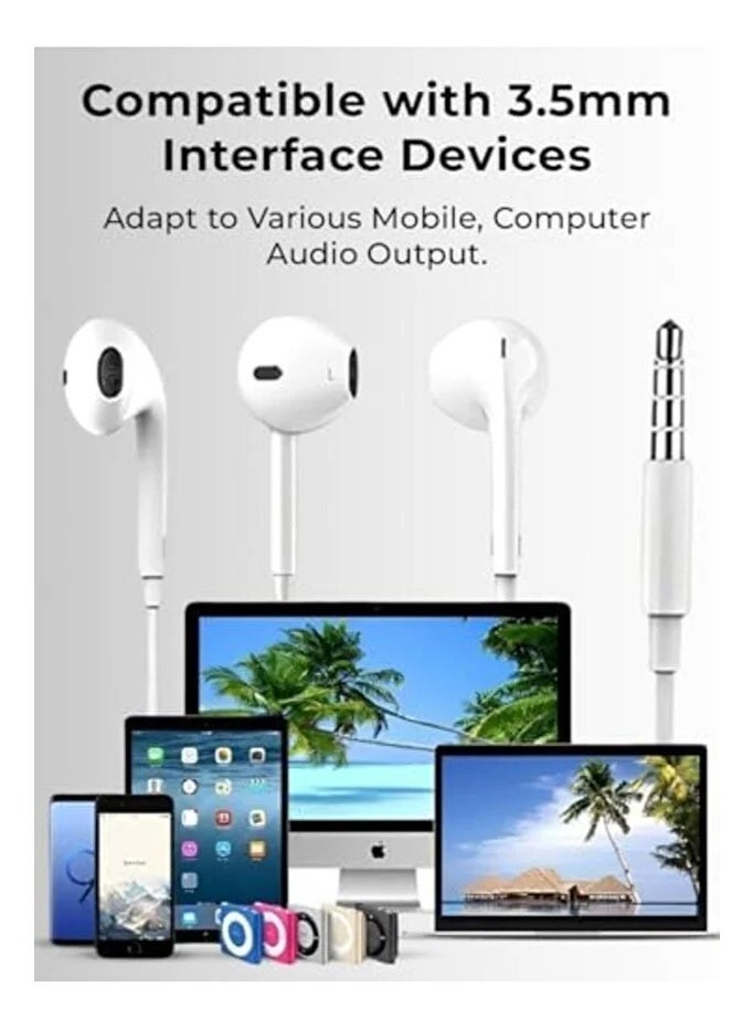 اتش اس HS Brand HS113 In-Ear Wired Earphones with Mic (White) – Stereo Sound, Noise Reduction, 3.5mm Jack, Comfortable Fit for Smartphones, Tablets & Laptops - Image 5