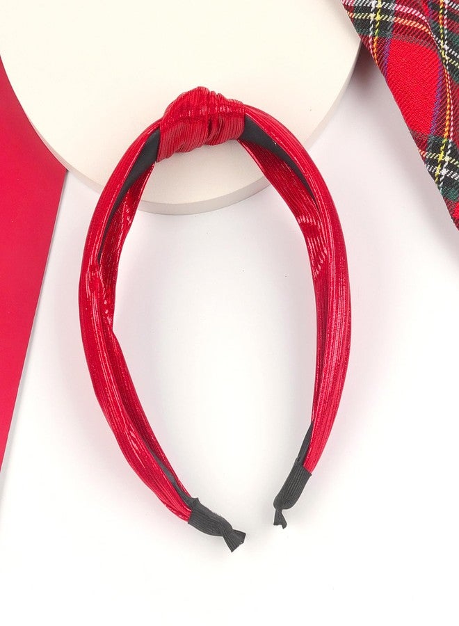 SARATA Christmas Knotted Headbands For Women Girls Glitter Wide Knot Hair Bands Hair Accessories for Xmas New Year Birthday Party Supplies (red, 1 Count (Pack of 1)) - Image 4