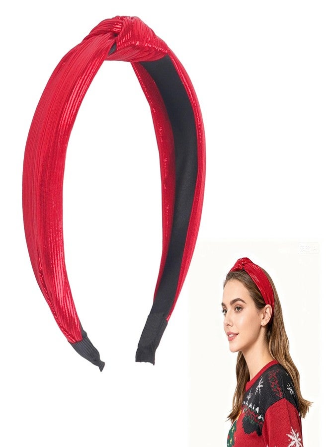 SARATA Christmas Knotted Headbands For Women Girls Glitter Wide Knot Hair Bands Hair Accessories for Xmas New Year Birthday Party Supplies (red, 1 Count (Pack of 1)) - Image 1