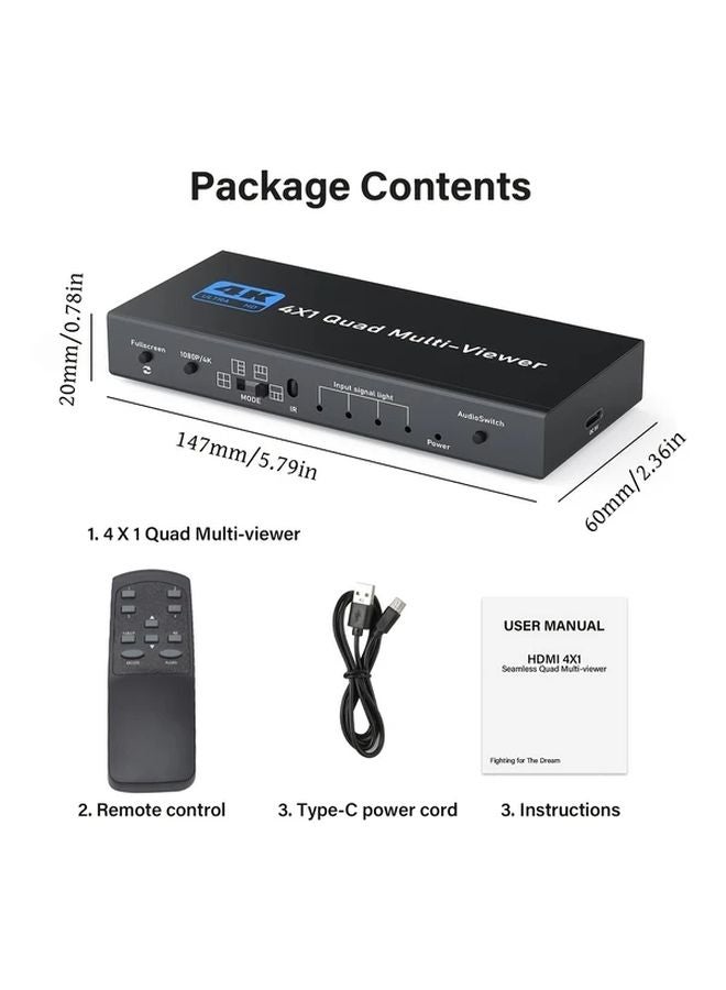 Black 4K30HDTV Seamless IR Control 4x1 Multi Switcher 3D Support Quad Multi Viewer 4in 1 Out 5 Modes for PC STB DVD - Image 3