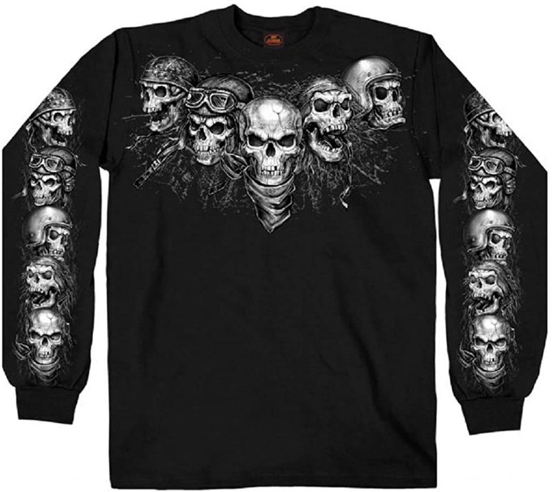 Hot Leathers Five Skulls Long Sleeve Mens Biker Shirt XLarge Black