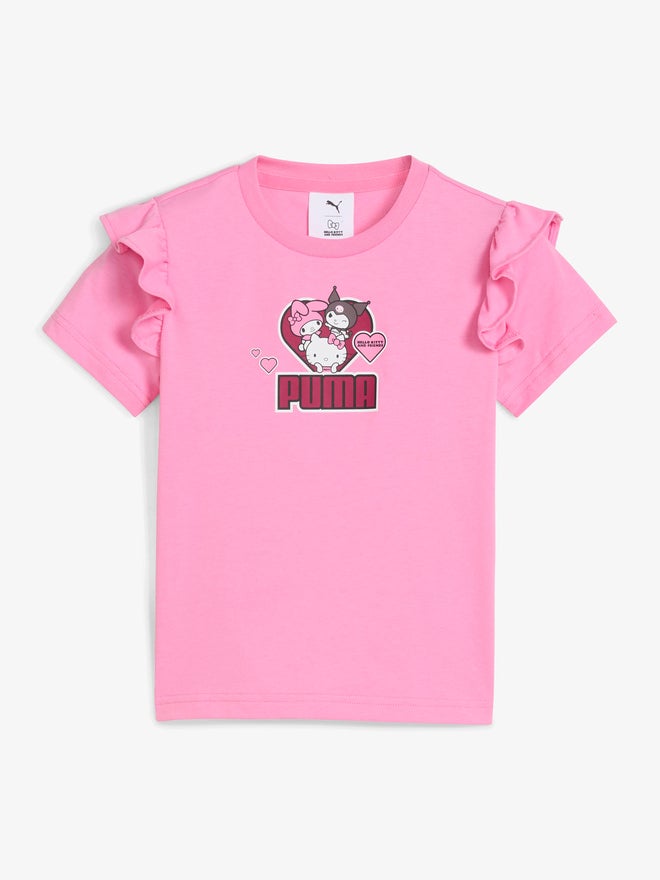PUMA Girls Pink Hello Kitty and Friends Puma Ruffle T-Shirt - Image 1