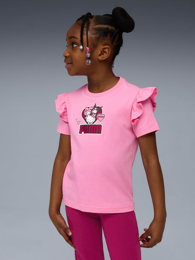 PUMA Girls Pink Hello Kitty and Friends Puma Ruffle T-Shirt - Image 3