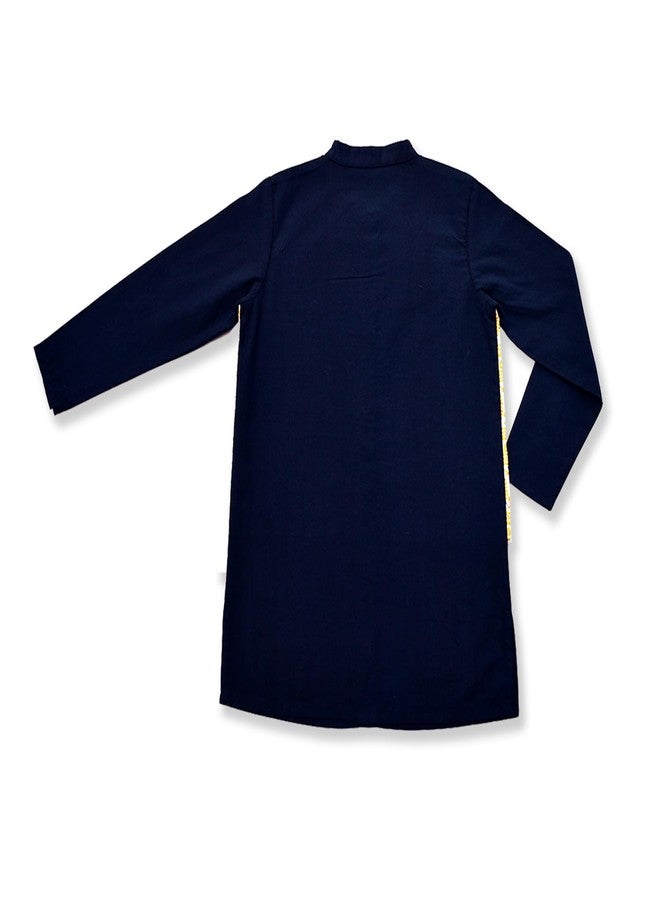 Pranava 100% Organic Cotton Kurta with Glitter Print Attached Jacket & Pajama Set - Navy (Navy, 1-2 Years) - Image 4