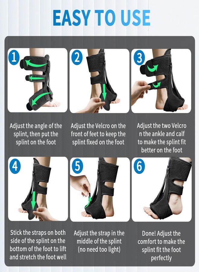 SROK Plantar Fasciitis Night Splint, Adjustable Planter Facetious Orthotic Brace for Pain Relief, 3 straps Drop Foot Universal Size , Day Night Achilles Tendonitis & Heel Spur Relief for Women Men, Black - Image 2
