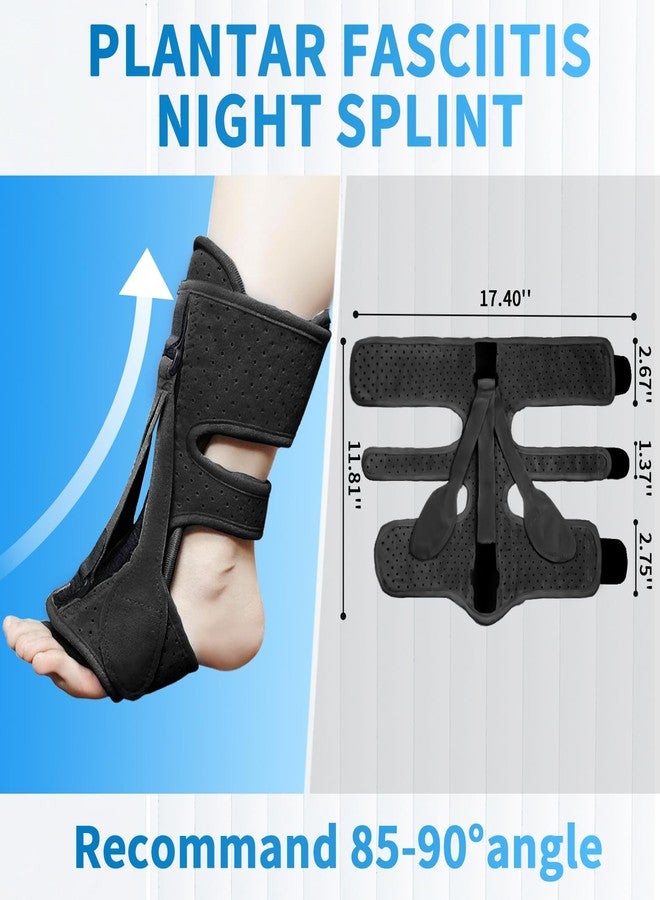 SROK Plantar Fasciitis Night Splint, Adjustable Planter Facetious Orthotic Brace for Pain Relief, 3 straps Drop Foot Universal Size , Day Night Achilles Tendonitis & Heel Spur Relief for Women Men, Black - Image 3