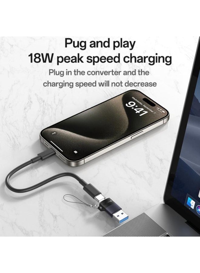 YESIDO GS34 Type-C Female to USB 2.0 Male Adapter, 18W Charging and Data Sync - Durable Aluminum Alloy with Lanyard - Black - Image 4