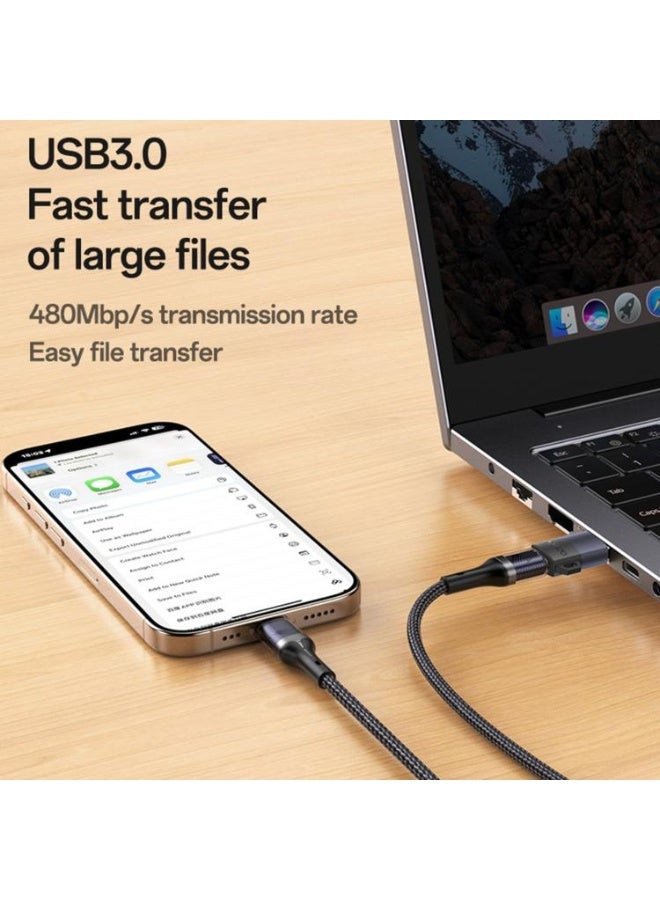 YESIDO GS34 Type-C Female to USB 2.0 Male Adapter, 18W Charging and Data Sync - Durable Aluminum Alloy with Lanyard - Black - Image 5