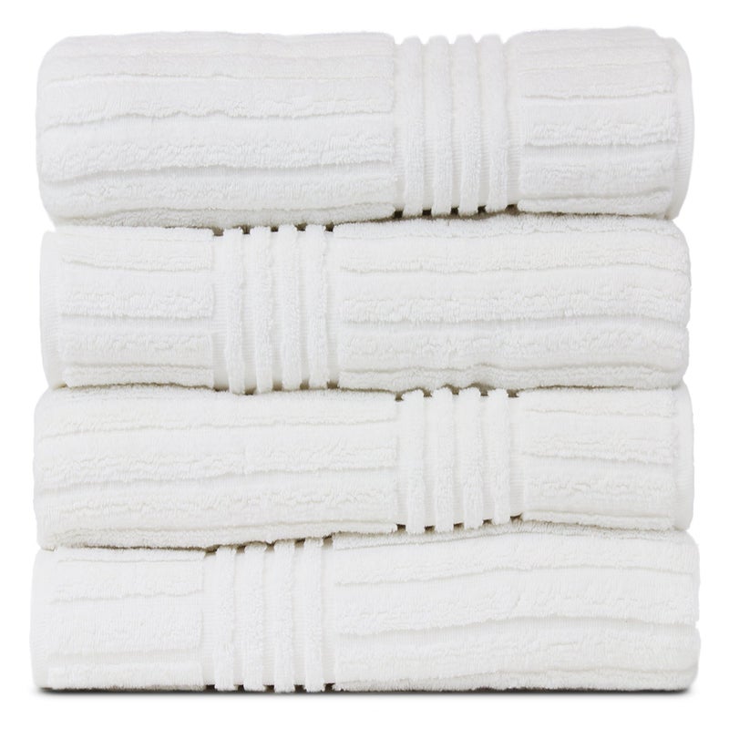 BC BARE COTTON Luxury Hotel  Spa 100 Natural Turkish Cotton Ribbed Channel Pattern Bath Towel Set of 4 White 852150101