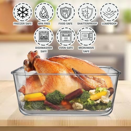 Razab 3300 ml/ 112 oz LARGE Glass Food Container with Locking Lid. Ideal for Storing food, vegetables or fruits. Baking Casserole, Lasagna, Baking Or Roasting chicken and lot of other tasty food. BPA Free - Image 5