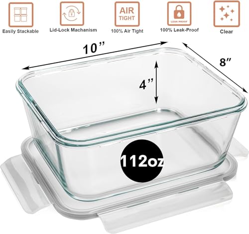 Razab 3300 ml/ 112 oz LARGE Glass Food Container with Locking Lid. Ideal for Storing food, vegetables or fruits. Baking Casserole, Lasagna, Baking Or Roasting chicken and lot of other tasty food. BPA Free - Image 3