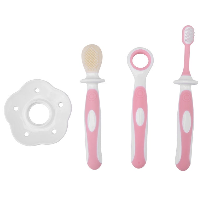 Baby Infant Soft Teether Training Toothbrush Teeth Care Cleaning Tongue Scraping Set (Pink) - Image 1