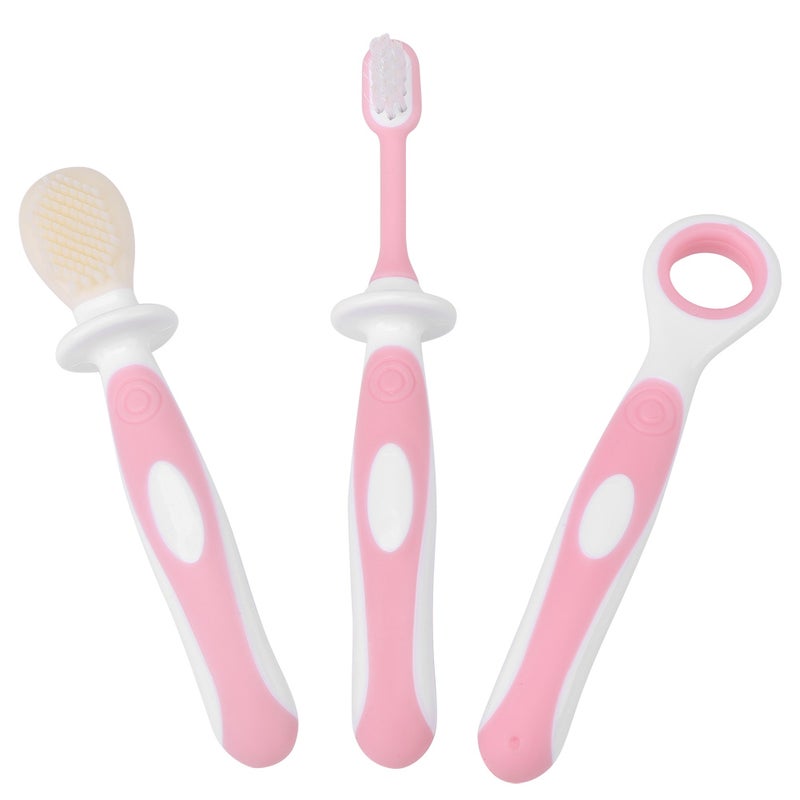 Baby Infant Soft Teether Training Toothbrush Teeth Care Cleaning Tongue Scraping Set (Pink) - Image 2