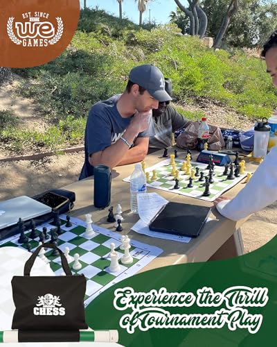 WE Games Best Value Tournament Chess Set Includes 34 Chessmen Roll Up Green Vinyl Chess Board Storage Bag for Pieces Instructions and Equalizer Dice Travel Board Games for Adults - Image 5