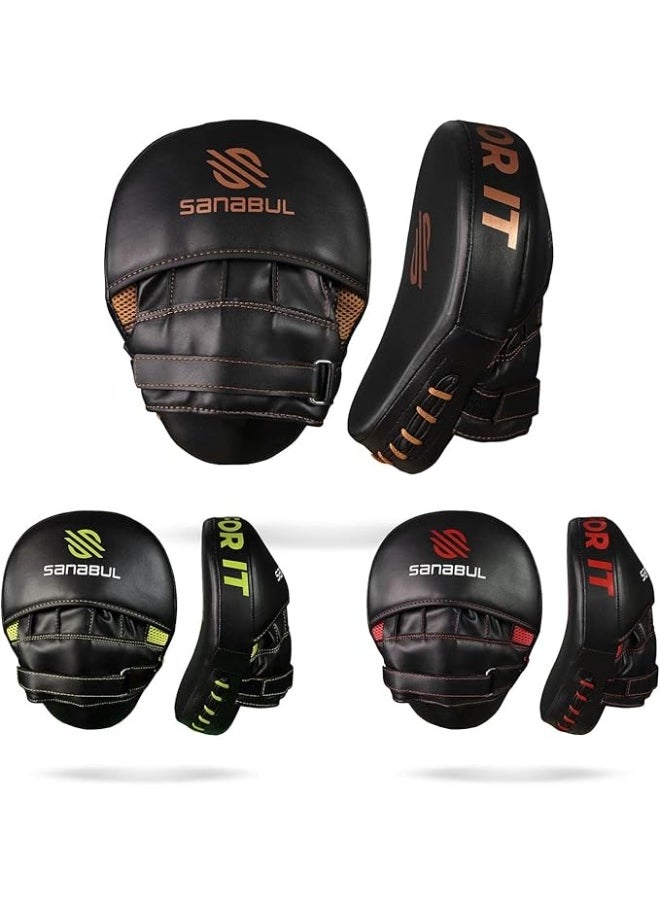 Sanabul  Sanabul Essential Curved Punching Mitts for Boxing and MMA | Ultimate Boxing Mitts & Pads Training Gear for Athletes | High-Performance Focus Mitts Muay Thai Pads for Sparring & Training Boxing Pads - Black/Copper  - Image 1