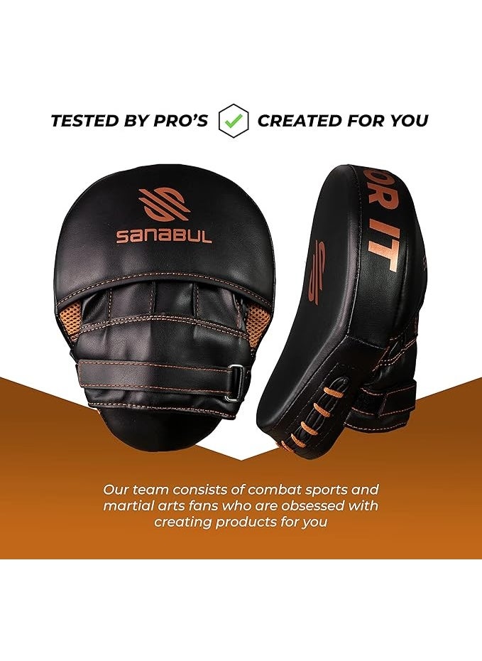 Sanabul  Sanabul Essential Curved Punching Mitts for Boxing and MMA | Ultimate Boxing Mitts & Pads Training Gear for Athletes | High-Performance Focus Mitts Muay Thai Pads for Sparring & Training Boxing Pads - Black/Copper  - Image 3