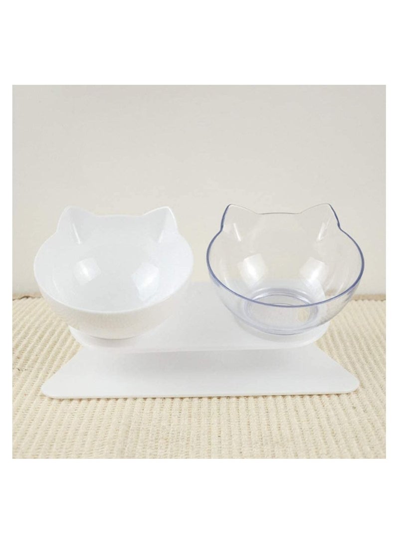 وعاء مزدوج مرتفع للقطط للطعام والماء مع حامل أبيض وشفاف - Image 1