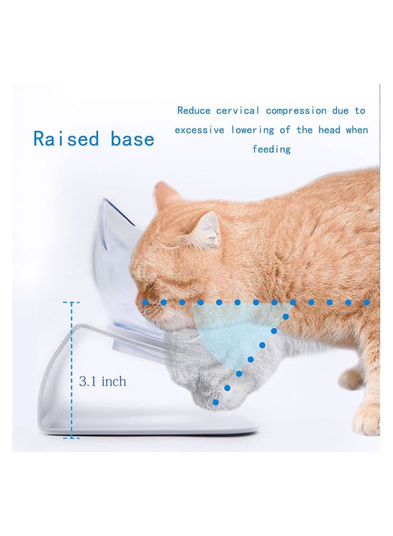وعاء مزدوج مرتفع للقطط للطعام والماء مع حامل أبيض وشفاف - Image 3
