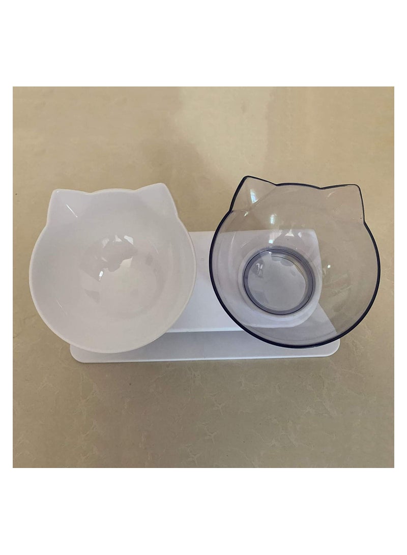 وعاء مزدوج مرتفع للقطط للطعام والماء مع حامل أبيض وشفاف - Image 2