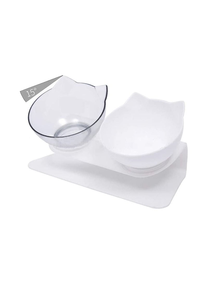 وعاء مزدوج مرتفع للقطط للطعام والماء مع حامل أبيض وشفاف - Image 4