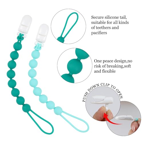 AmazingM 4 Pcs Green Baby Silicone Teething Pacifier Clip,One-Piece Design,Round Shape,Smooth Surface,BPA Free. - Image 2
