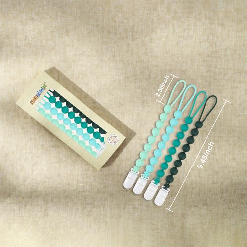 AmazingM 4 Pcs Green Baby Silicone Teething Pacifier Clip,One-Piece Design,Round Shape,Smooth Surface,BPA Free. - Image 3
