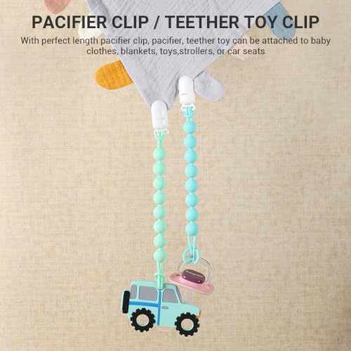 AmazingM 4 Pcs Green Baby Silicone Teething Pacifier Clip,One-Piece Design,Round Shape,Smooth Surface,BPA Free. - Image 4