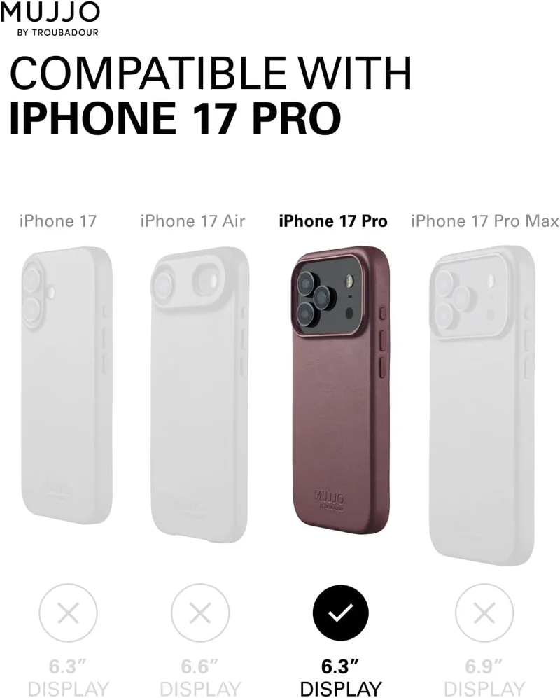 Mujjo iPhone 17 Pro Leather Case - Bronze Red With Magsafe. Crafted From Premium Leather, This Luxurious Case Combines Elegance and Durability, Providing a Sleek, Sophisticated Look While Offering Superior Protection.