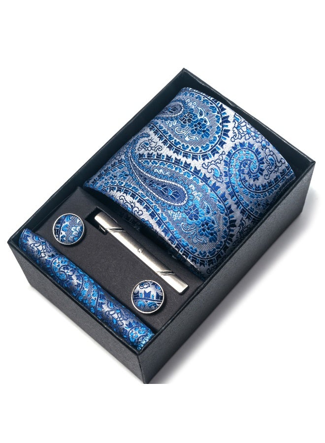 Sahramart Tie for men,Men Necktie Set with Handkerchief,Buttons,Tie Pin, 147 x 8 cm, Polyester, Suitable for dance parties, weddings, banquets, business, Comfortable and soft,Light Blue - Image 5