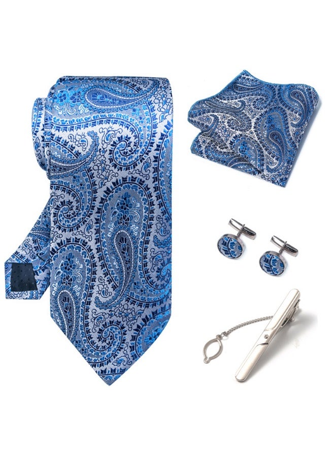 Sahramart Tie for men,Men Necktie Set with Handkerchief,Buttons,Tie Pin, 147 x 8 cm, Polyester, Suitable for dance parties, weddings, banquets, business, Comfortable and soft,Light Blue - Image 4