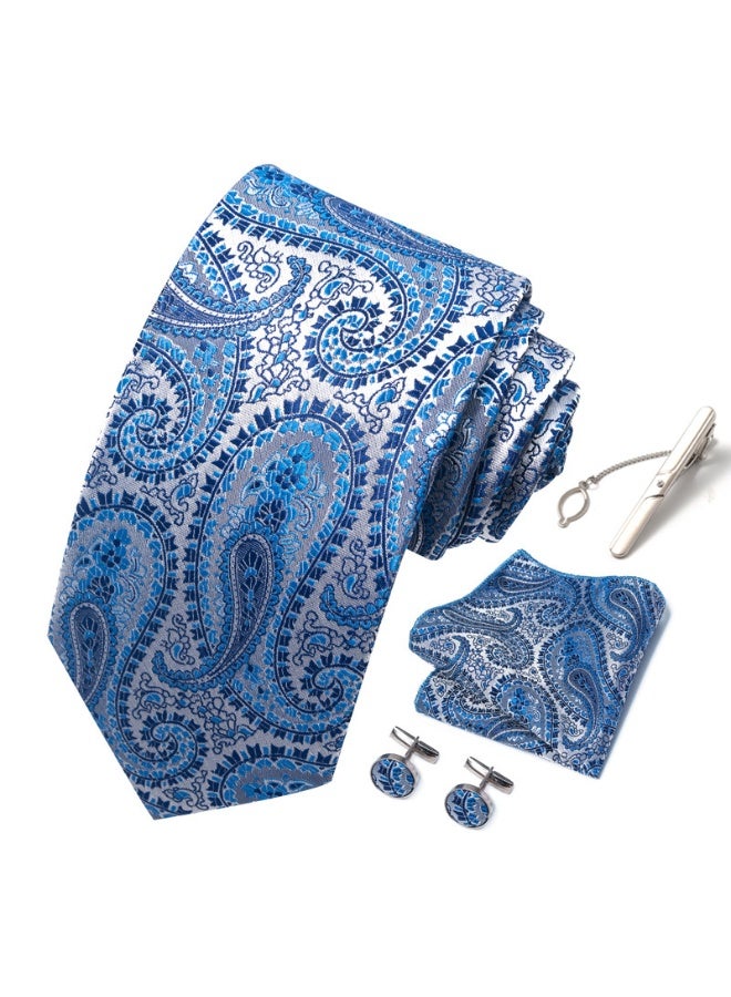 Sahramart Tie for men,Men Necktie Set with Handkerchief,Buttons,Tie Pin, 147 x 8 cm, Polyester, Suitable for dance parties, weddings, banquets, business, Comfortable and soft,Light Blue - Image 2