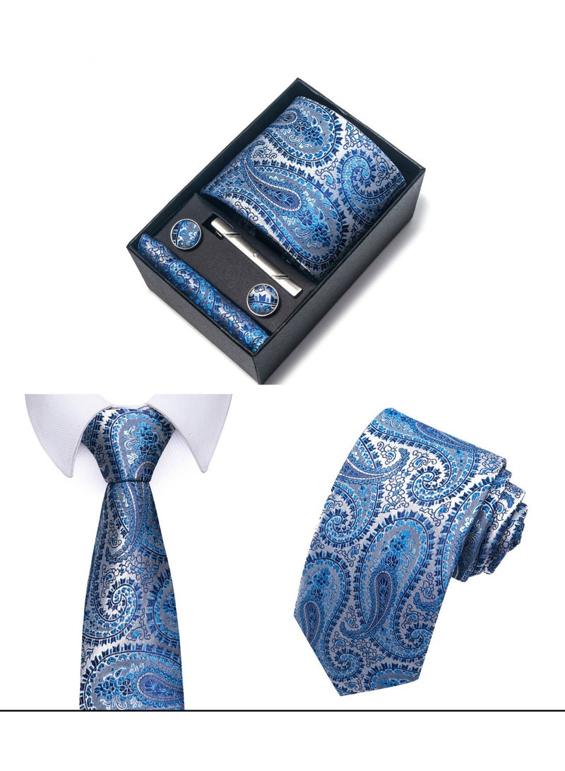 Sahramart Tie for men,Men Necktie Set with Handkerchief,Buttons,Tie Pin, 147 x 8 cm, Polyester, Suitable for dance parties, weddings, banquets, business, Comfortable and soft,Light Blue - Image 3