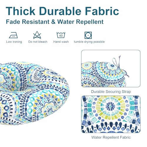 DYTXIII Set of 2 Outdoor Round Chair Cushions 15"x15"x4" with Ties, Water Repellent Tufted Bistro Seat Cushions, Thick Patio Chair Pads for Bar Stool, Garden & Dining Furniture - Blue Lagoon - Image 4