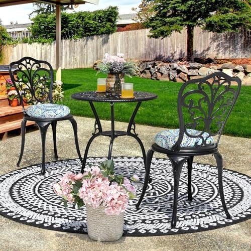 DYTXIII Set of 2 Outdoor Round Chair Cushions 15"x15"x4" with Ties, Water Repellent Tufted Bistro Seat Cushions, Thick Patio Chair Pads for Bar Stool, Garden & Dining Furniture - Blue Lagoon - Image 2