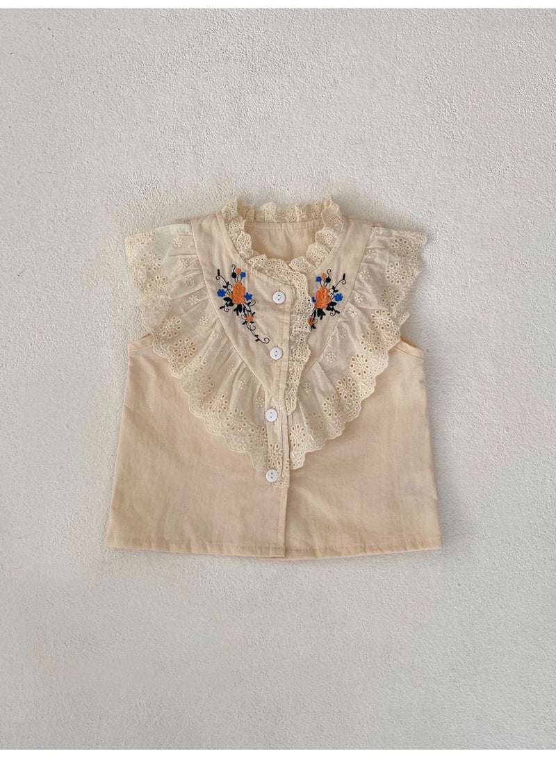 Bafanou Bafanou Summer Infant Cotton Floral Embroidered Sleeveless Top and Shorts 2-Piece Baby Clothing Sets  - Image 4