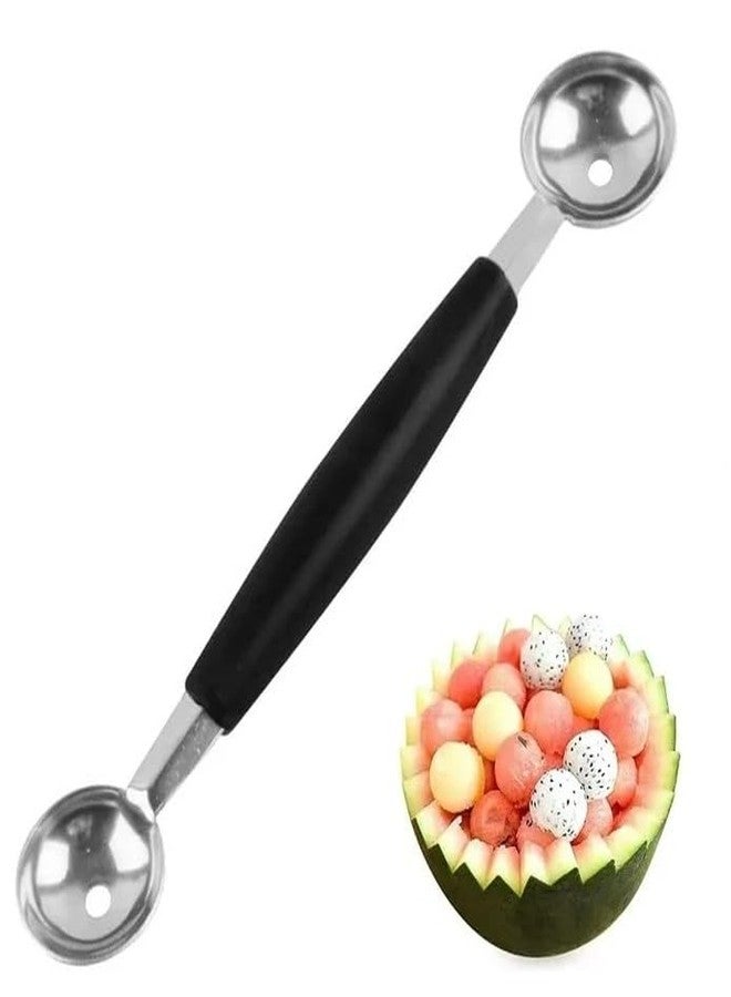 Luhaomisky 1Pc Black Double-Sided Fruit Melon Baller Spoon 2 in 1 Stainless Steel Melon Ballers Melon Scoop for Watermelon Cantaloupe Icecream Ball,18cm,Fruit and Vegetable Tools,Melon Ballers,Kitchen and Dining - Image 1