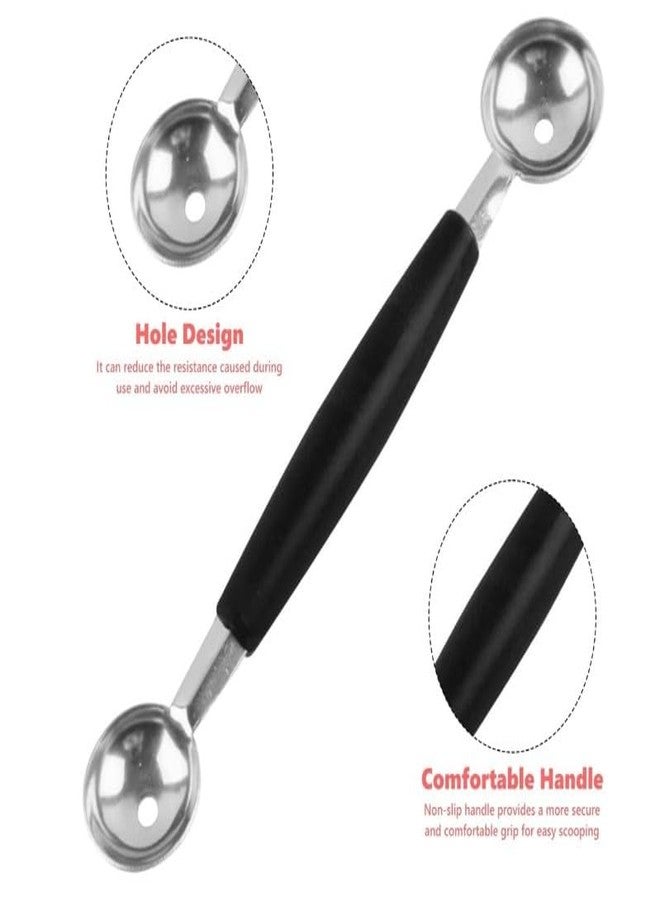 Luhaomisky 1Pc Black Double-Sided Fruit Melon Baller Spoon 2 in 1 Stainless Steel Melon Ballers Melon Scoop for Watermelon Cantaloupe Icecream Ball,18cm,Fruit and Vegetable Tools,Melon Ballers,Kitchen and Dining - Image 2