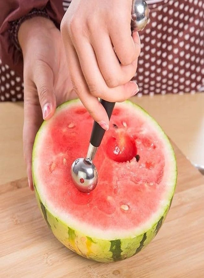 Luhaomisky 1Pc Black Double-Sided Fruit Melon Baller Spoon 2 in 1 Stainless Steel Melon Ballers Melon Scoop for Watermelon Cantaloupe Icecream Ball,18cm,Fruit and Vegetable Tools,Melon Ballers,Kitchen and Dining - Image 3
