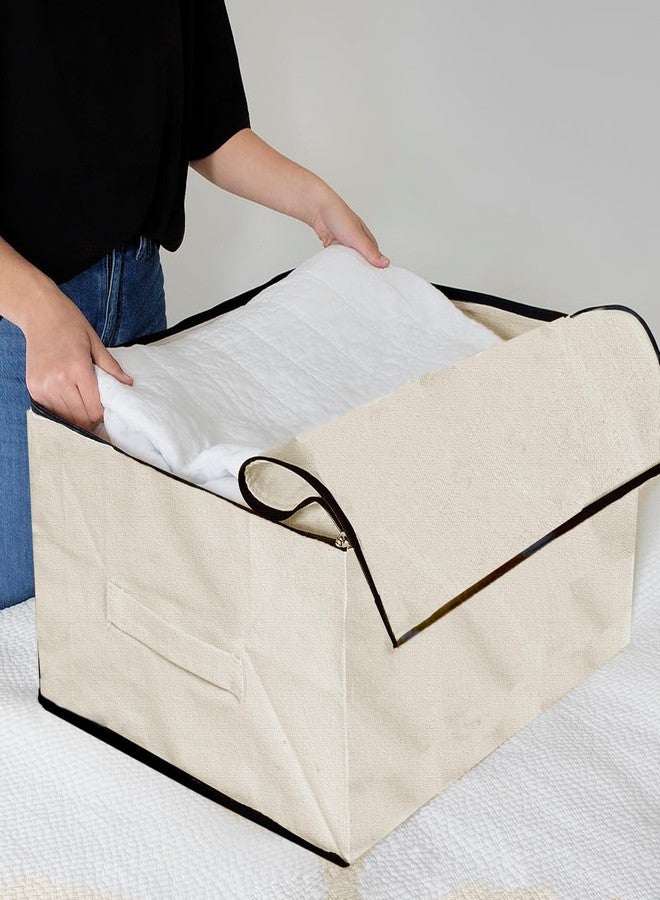 Storite 3 Pack Cotton Canvas Clothes Storage Bags/Saree Bags Covers with Zip for Storage Specially Design for Woman Dresses, Sarees, Lehengas for Wardrobe Organizer (42.2cm x 36cm x 20cm) Beige - Image 5