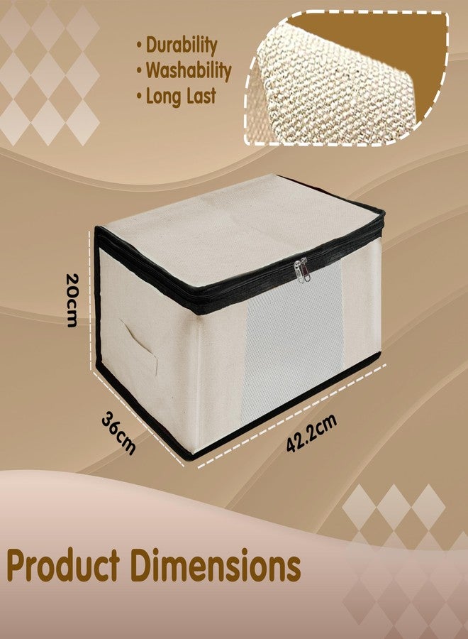 Storite 3 Pack Cotton Canvas Clothes Storage Bags/Saree Bags Covers with Zip for Storage Specially Design for Woman Dresses, Sarees, Lehengas for Wardrobe Organizer (42.2cm x 36cm x 20cm) Beige - Image 2