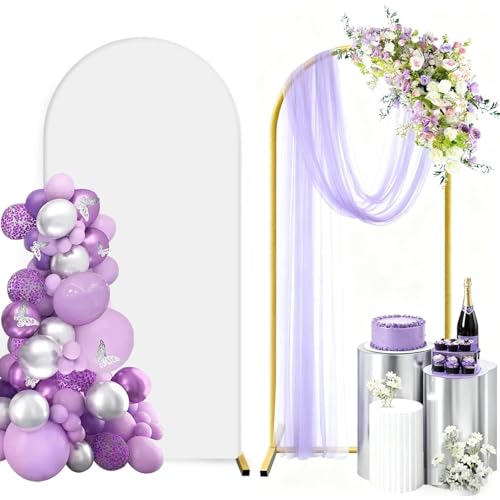HEMMOTOP Metal Arch Backdrop Stand and Cover Set 6 ft, Wedding Arch Stand with White Cover for Party, Birthday, Wedding, Bridal Shower, Baby Shower (White, 6 ft) - Image 1
