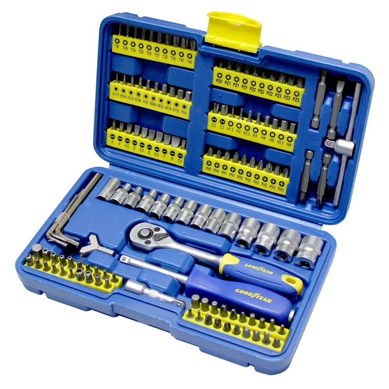 Goodyear 130pc Socket Set + Screwdriver Bits Set Including 72-Teeth Ratchet Handle with Hard Case - Image 2