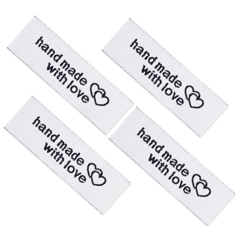 Trinkrittey 100 Pcs Personalized Handmade Interlocking Heart Pattern Sewing Labels White 50mm x 15mm - Image 3